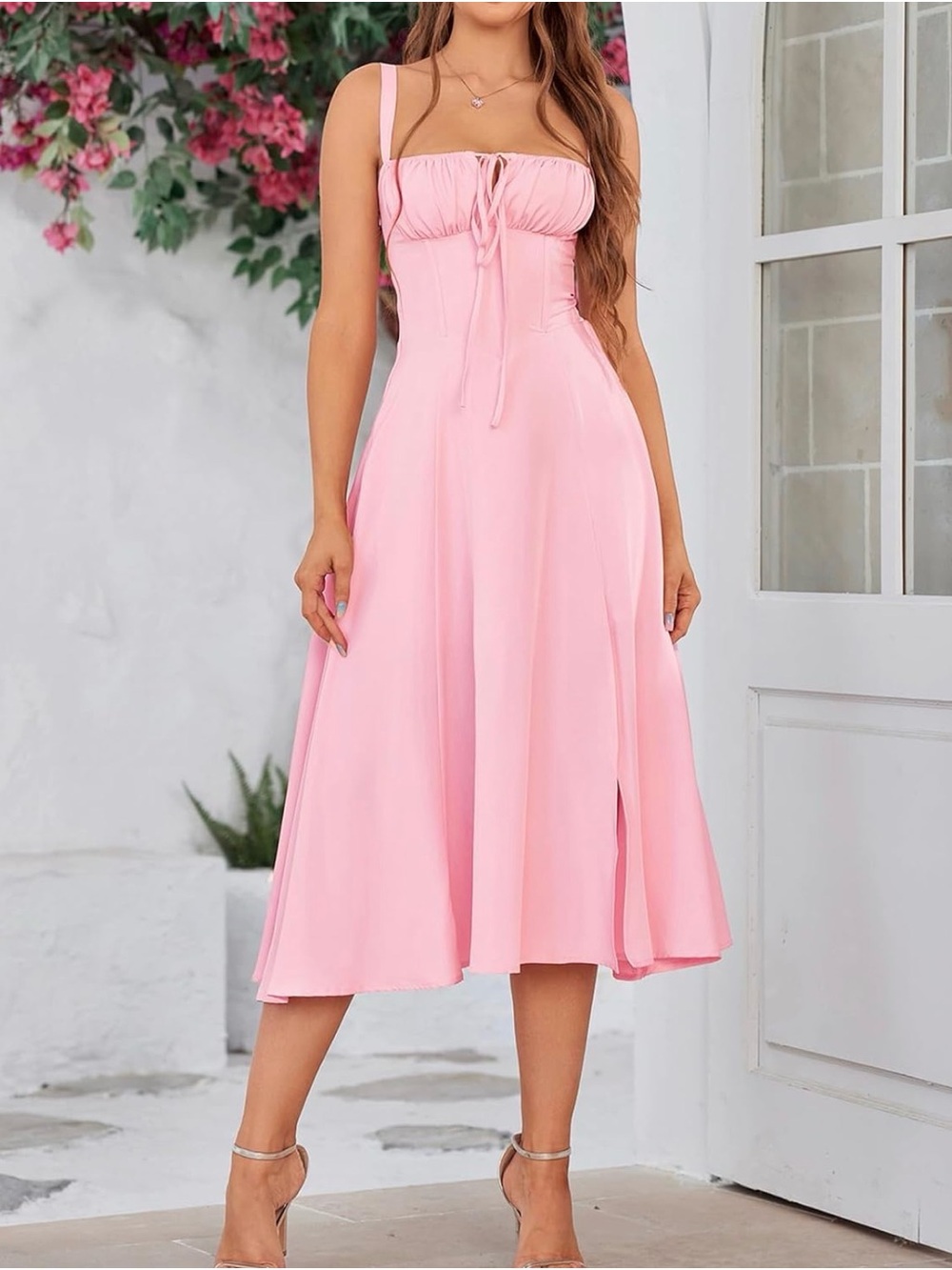 Pink Corset Midi Dress Size 12–14 Like New